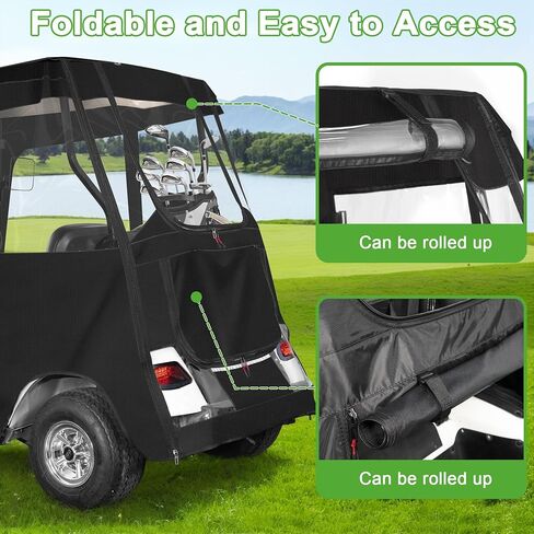10L0L Golf Cart Deluxe Enclosure for EZGO TXT & RXV 2 Passenger, 4-Sided Clear PVC Window Rain Cover with Zipper Entry, Black in Saudi Arabia
