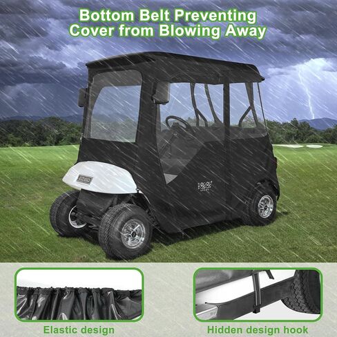 10L0L Golf Cart Deluxe Enclosure for EZGO TXT & RXV 2 Passenger, 4-Sided Clear PVC Window Rain Cover with Zipper Entry, Black in Saudi Arabia