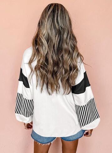 سترة نسائية من miduo فضفاضة مخططة ذات ألوان متعددة وأكمام طويلة مع طية صدر السترة وياقة على شكل حرف V وقمصان علوية in Kuwait