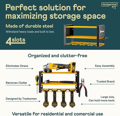 Toolganize Power Tool Organizer Wall Mount - Cordless Tool Storage - No Stress No Clutter - Power Tool Rack - Drill Storage for Shed & Garage Organization Pegboard Accessories Holder - Utility - Red in Saudi Arabia