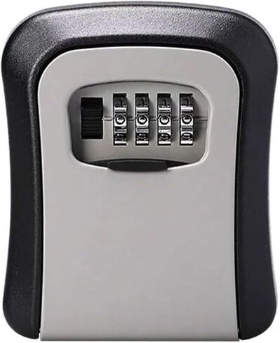 for Indoor Outdoor (BlackSilver) 4 Digit Combination Lock Box, Key Safe Box with Shackle, Weatherproof Key Storage Lock Box, 5 Keys Capacity in Saudi Arabia