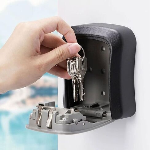 for Indoor Outdoor (BlackSilver) 4 Digit Combination Lock Box, Key Safe Box with Shackle, Weatherproof Key Storage Lock Box, 5 Keys Capacity in Saudi Arabia