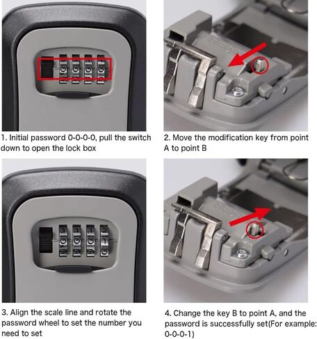 for Indoor Outdoor (BlackSilver) 4 Digit Combination Lock Box, Key Safe Box with Shackle, Weatherproof Key Storage Lock Box, 5 Keys Capacity in Saudi Arabia