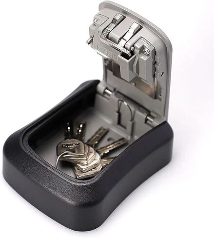 for Indoor Outdoor (BlackSilver) 4 Digit Combination Lock Box, Key Safe Box with Shackle, Weatherproof Key Storage Lock Box, 5 Keys Capacity in Saudi Arabia