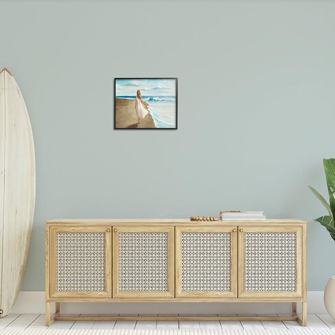 Stupell Industries Walk On The Beach Blue Ocean Painting, Design by Ziwei Li, 24 x 30, Grey Framed in Saudi Arabia