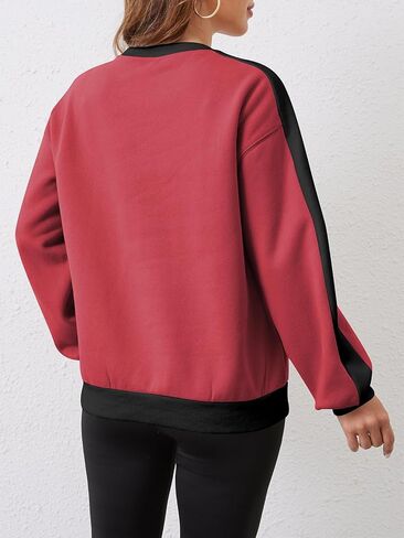 Sureple المرأة بلوزات الصوف كتلة اللون مضلع Crewneck كم طويل البلوز القمم ملابس الخريف الشتاء مع جيوب in Kuwait