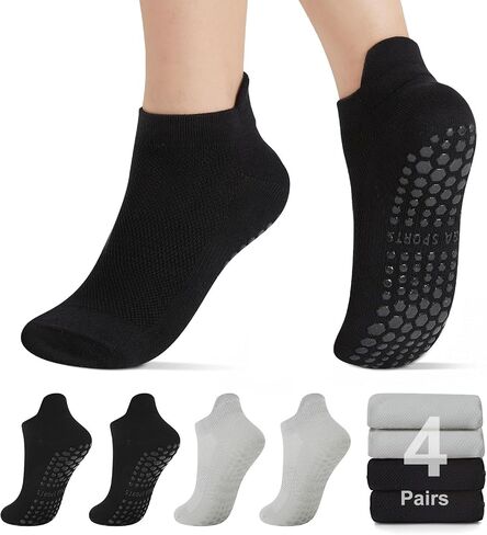 Pilates Socks with Grips for Women 4 Pairs Non-Slip Yoga Socks for Barre, Dance, and Workout Athletic Fitness Socks in Saudi Arabia