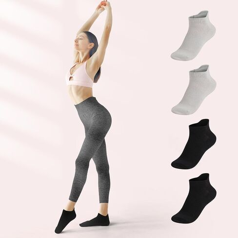 Pilates Socks with Grips for Women 4 Pairs Non-Slip Yoga Socks for Barre, Dance, and Workout Athletic Fitness Socks in Saudi Arabia