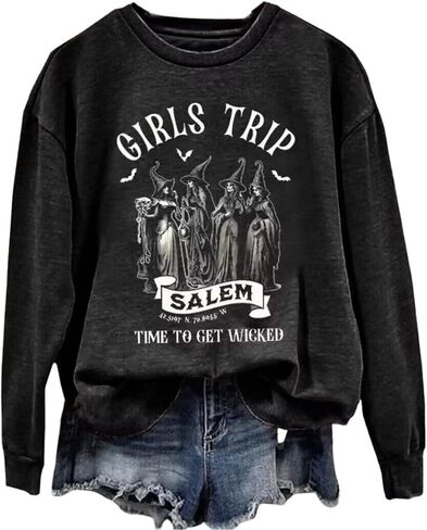 Girls Trip Salem Sweatshirt for Women Witches Vintage Salem Witch Shirts Time To Get Wicked Pullover in Saudi Arabia