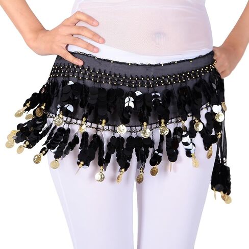 AFAVOM عملات من الترتر وشاح الورك للرقص الشرقي للنساء هامش شرابات تنّورة ملفوفة شبكة تنورة قبلية حزام لمهرجان الأداء in Kuwait