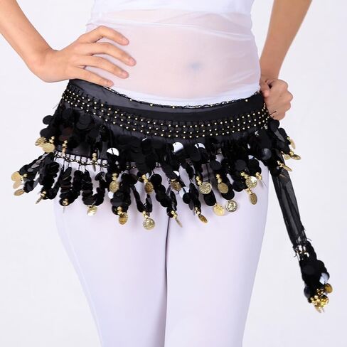 AFAVOM عملات من الترتر وشاح الورك للرقص الشرقي للنساء هامش شرابات تنّورة ملفوفة شبكة تنورة قبلية حزام لمهرجان الأداء in Kuwait