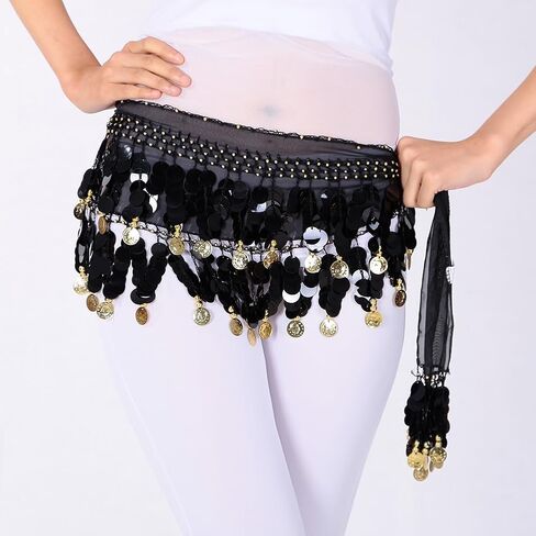 AFAVOM عملات من الترتر وشاح الورك للرقص الشرقي للنساء هامش شرابات تنّورة ملفوفة شبكة تنورة قبلية حزام لمهرجان الأداء in Kuwait