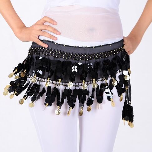 AFAVOM عملات من الترتر وشاح الورك للرقص الشرقي للنساء هامش شرابات تنّورة ملفوفة شبكة تنورة قبلية حزام لمهرجان الأداء in Kuwait