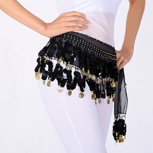 AFAVOM عملات من الترتر وشاح الورك للرقص الشرقي للنساء هامش شرابات تنّورة ملفوفة شبكة تنورة قبلية حزام لمهرجان الأداء in Kuwait