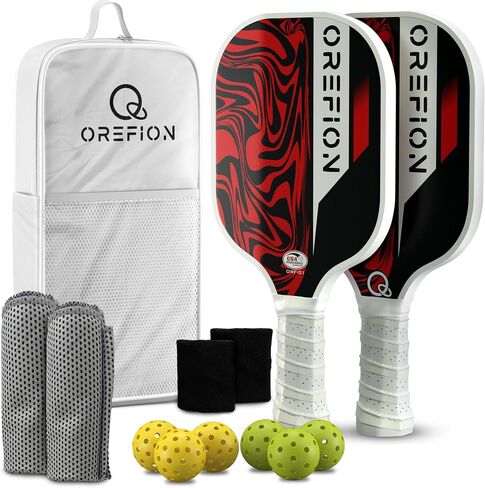 USAPA Approved Pickleball Paddles Set of 2 Lightweight Fiberglass Surface - Pickleball Rackets for Adults; Polymer Honeycomb Pickle Ball Set w/ 6 Balls, 1 Carrying Bag, 2 Cooling Towels, 2 Sweatbands in Saudi Arabia
