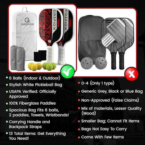 USAPA Approved Pickleball Paddles Set of 2 Lightweight Fiberglass Surface - Pickleball Rackets for Adults; Polymer Honeycomb Pickle Ball Set w/ 6 Balls, 1 Carrying Bag, 2 Cooling Towels, 2 Sweatbands in Saudi Arabia