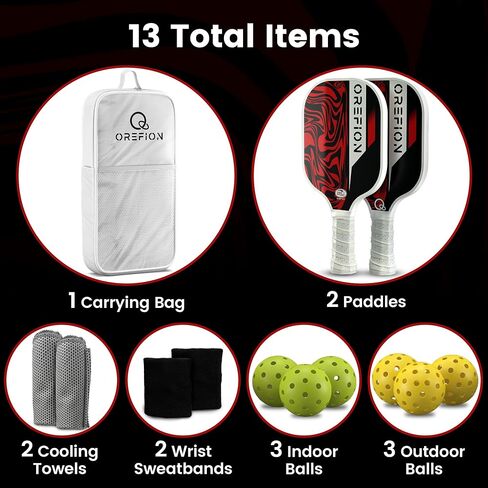 USAPA Approved Pickleball Paddles Set of 2 Lightweight Fiberglass Surface - Pickleball Rackets for Adults; Polymer Honeycomb Pickle Ball Set w/ 6 Balls, 1 Carrying Bag, 2 Cooling Towels, 2 Sweatbands in Saudi Arabia