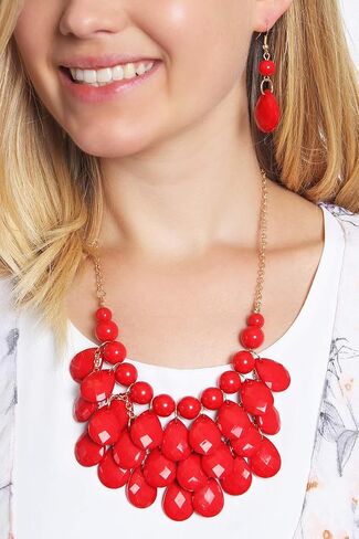 RIAH FASHION قلادة جوهرة أكريليك مكتنزة على شكل فقاعة عائمة - ياقة مريلة متدلية على شكل دمعة (زيتوني) in Saudi Arabia
