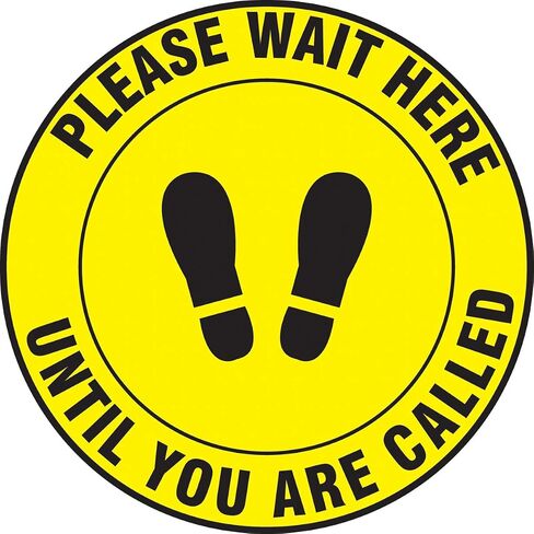 Accuform Round Social Distancing Floor Sign "Please Wait Here Until You are Called" (with Footprints Symbol), 12" Diameter, MFS338 in Saudi Arabia