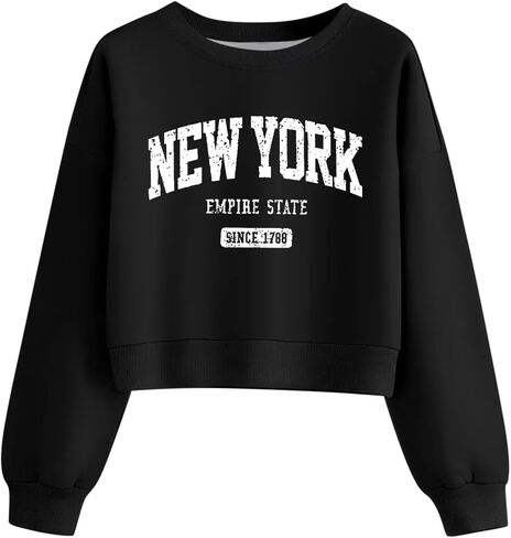 ORANDESIGNE Womens Cropped Letter Printed Sweatshirts Graphic Crewneck Long Sleeve Pullover Casual Loose Fit Tops in Saudi Arabia