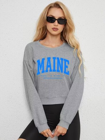 ORANDESIGNE Womens Cropped Letter Printed Sweatshirts Graphic Crewneck Long Sleeve Pullover Casual Loose Fit Tops in Saudi Arabia