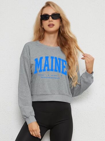 ORANDESIGNE Womens Cropped Letter Printed Sweatshirts Graphic Crewneck Long Sleeve Pullover Casual Loose Fit Tops in Saudi Arabia