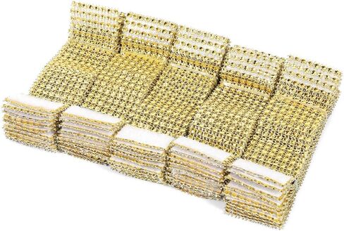 Yosoo 4cmX13cm 8 صفوف فضية ذهبية لامعة حجر الراين يلتف حلقات المناديل ديكور الزفاف ديكور المنزل (50، ذهبي) in Saudi Arabia