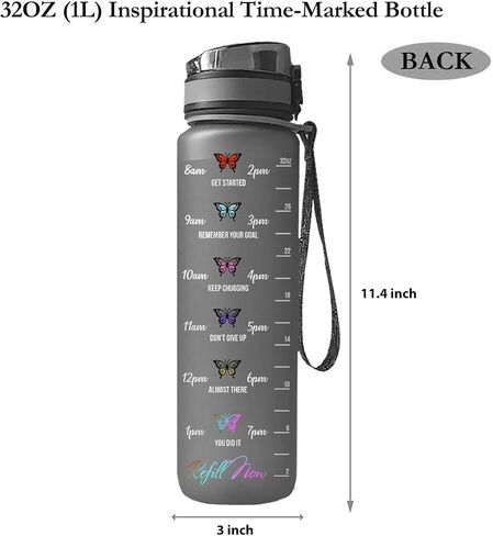 64HYDRO 32oz 1Liter Motivational Water Bottle with Time Marker, Colorful Sunflower You are My Sunshine HNH0508010 Black Water Bottle in Saudi Arabia