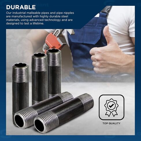 Everflow NPBL3460-2 Steel Nipple Pipe, Threaded Fitting Schedule 40, 3/4 In. x 6 In., Black (Pack Of 2) in Saudi Arabia
