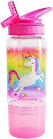 Home Tune 18oz Kids Water Drinking Sip Bottle - Tritan BPA Free, Flip Straw Lid, Easy Open, Lightweight, Snack Compartment, Leak-Proof Water Bottle with Cute Design For Girls & Boys - Unicorn in Saudi Arabia