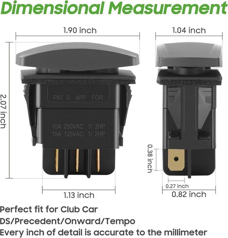 10L0L عربة جولف مفتاح عكسي للأمام متوافق مع Club Car DS/Precedent(1996-up)/Onward/Tempo 48V نماذج عربة الجولف الكهربائية، FWD REV Rocker Switch يستبدل OEM # 101856001 101856002 in Saudi Arabia