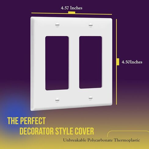 ENERLITES Decorator Light Switch or Receptacle Outlet Wall Plate, Gloss Finish, Size 2-Gang 4.50" x 4.57", Unbreakable Polycarbonate Thermoplastic, UL Listed, 8832-W, White in Saudi Arabia