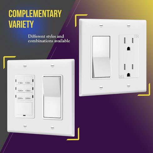 ENERLITES Decorator Light Switch or Receptacle Outlet Wall Plate, Gloss Finish, Size 2-Gang 4.50" x 4.57", Unbreakable Polycarbonate Thermoplastic, UL Listed, 8832-W, White in Saudi Arabia