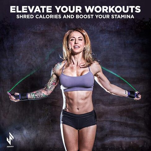 حبل سرعة JerkFit Omega، حبل القفز فائق السرعة للتدريب المتقاطع، WODs، تدريب الملاكمة MMA، قابل للتعديل بالكامل بدون أدوات، يأتي مع حقيبة حمل in Saudi Arabia