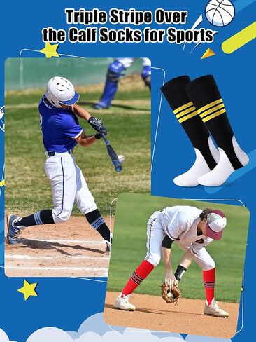 مجموعة مكونة من 8 أزواج من ركاب البيسبول تتضمن 4 أزواج من ركاب البيسبول و4 أزواج من جوارب البيسبول ذات البطانة الصحية، جوارب رياضية ذات أداء رياضي للكرة اللينة مخططة من أجل لعبة البيسبول للبالغين in Kuwait