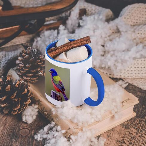 3dRose Painted Bunting Male Bird Perched Mug, 11 oz, Blue in Saudi Arabia