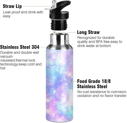 زجاجة مياه رياضية من Galaxy Rainbow Star Tie Dye مع شفاطة، قارورة حرارية من الفولاذ المقاوم للصدأ معزولة بالفراغ، مقاومة للتسرب، زجاجة شرب خالية من البيسفينول A لصالة الألعاب الرياضية واللياقة البدنية والتخييم - 20 أونصة/600 مل in Kuwait