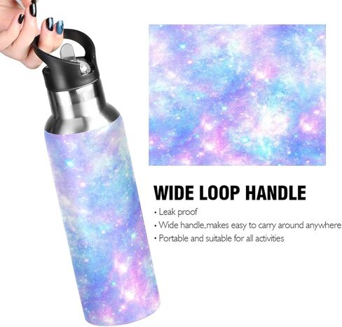 زجاجة مياه رياضية من Galaxy Rainbow Star Tie Dye مع شفاطة، قارورة حرارية من الفولاذ المقاوم للصدأ معزولة بالفراغ، مقاومة للتسرب، زجاجة شرب خالية من البيسفينول A لصالة الألعاب الرياضية واللياقة البدنية والتخييم - 20 أونصة/600 مل in Kuwait