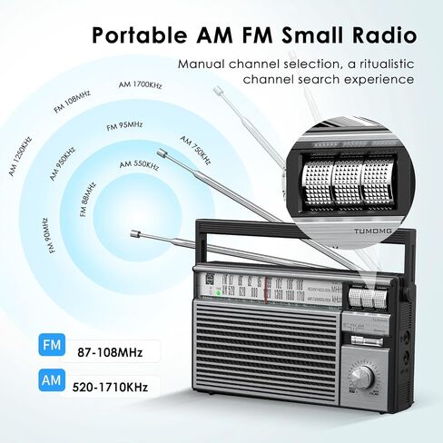 Audiocrazy Portable AM FM Radio Plug in Wall,Battery Operated Small Radio with Bluetooth for Home & Outdoor,Strong Reception,Large Dial,Headphone Jack,Aux in,Gift for Seniors in Saudi Arabia