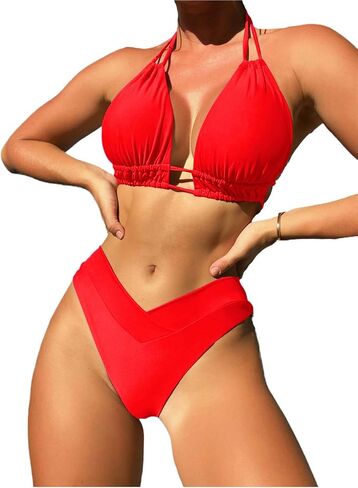 ملابس السباحة النسائية المكونة من قطعتين من Tgirls مجموعة ملابس السباحة المثيرة ذات الخصر العالي بيكيني الشاطئ ملابس السباحة المثلثة in Kuwait