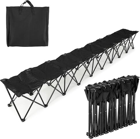 90 Inch Unfolded 6 Seater Sideline Bench Team Bench Collapsible Folding Bench Seat Sideline Chair Playing Field Bleachers for 6 Person Outdoor with Storage Bag (Black), No Assembly in Saudi Arabia