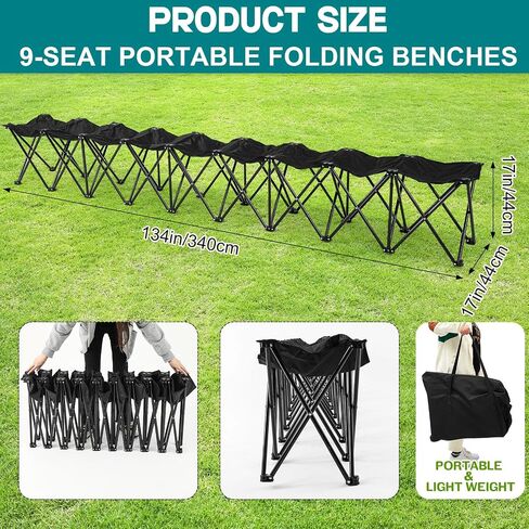 90 Inch Unfolded 6 Seater Sideline Bench Team Bench Collapsible Folding Bench Seat Sideline Chair Playing Field Bleachers for 6 Person Outdoor with Storage Bag (Black), No Assembly in Saudi Arabia