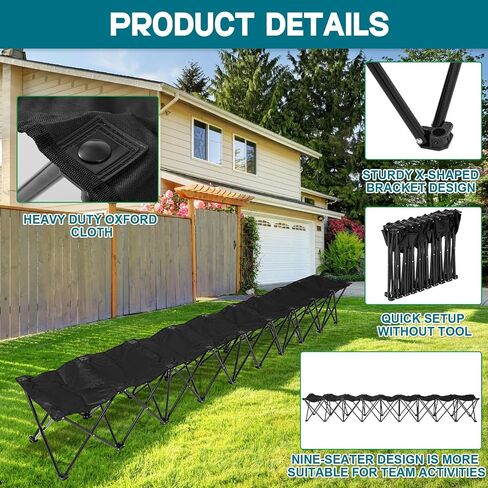 90 Inch Unfolded 6 Seater Sideline Bench Team Bench Collapsible Folding Bench Seat Sideline Chair Playing Field Bleachers for 6 Person Outdoor with Storage Bag (Black), No Assembly in Saudi Arabia