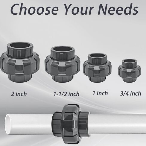 2Pcs PVC Union Pipe Fitting, 2 inch PVC Slip Union Coupling Adapter, PVC Union Coupling Fittings Set with Slip Socket Port Connection, PVC Union for Swimming Pools and Outdoor Plumbing Application in Saudi Arabia