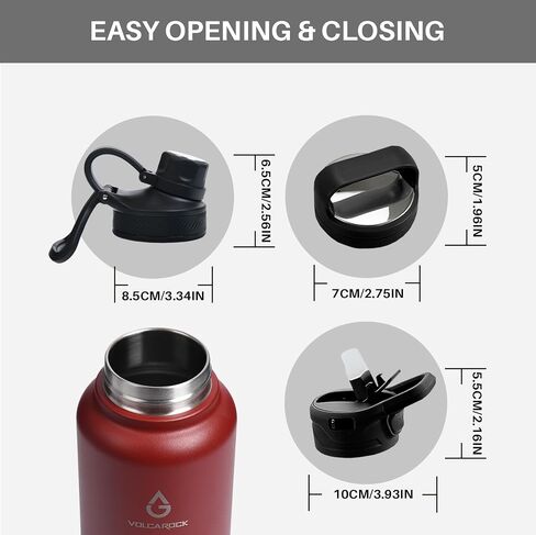 Insulated Sports Water Bottle with Straw Lid Dustproof, 3 Lids, 24/32/40/64 oz Dishwasher Safe & BPA Free Double Wall Stainless Steel Water bottle, Leakproof & Sweat Free -40 Oz Brick Red in Saudi Arabia