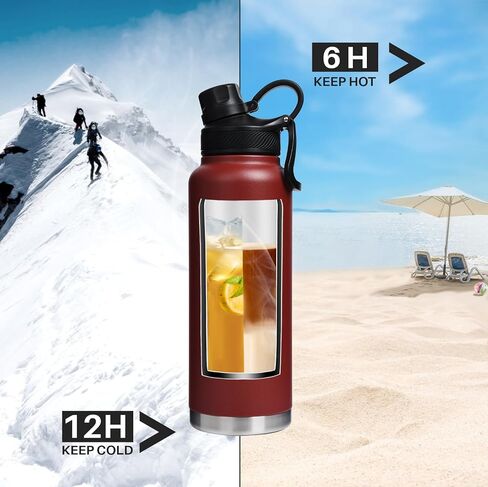Insulated Sports Water Bottle with Straw Lid Dustproof, 3 Lids, 24/32/40/64 oz Dishwasher Safe & BPA Free Double Wall Stainless Steel Water bottle, Leakproof & Sweat Free -40 Oz Brick Red in Saudi Arabia