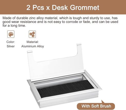 uxcell 2Pcs Cable Hole Cover 150mm x 70mm Aluminum Alloy Rectangle Desk Wire Cord Cable Grommets Hole Cover for Office PC Desk Cable Cord Organizer, Silver Tone in Saudi Arabia