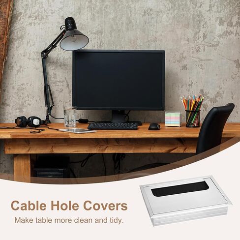 uxcell 2Pcs Cable Hole Cover 150mm x 70mm Aluminum Alloy Rectangle Desk Wire Cord Cable Grommets Hole Cover for Office PC Desk Cable Cord Organizer, Silver Tone in Saudi Arabia