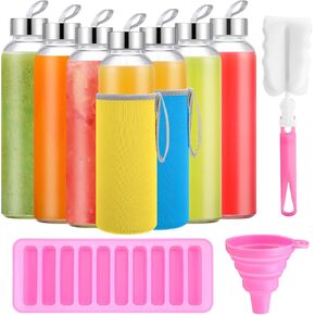 Vesici 12 مجموعة زجاجات مياه زجاجية شفافة سعة 18 أونصة مع أغطية زجاجات عصير زجاجية قابلة لإعادة الاستخدام مع أكمام حماية ملونة وأغطية مقاومة للتسرب من الفولاذ المقاوم للصدأ لعصير الحليب وعصير المشروبات والشاي in Kuwait