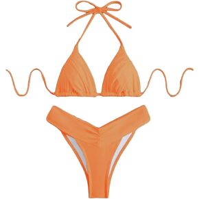 Women's Ruffle High Waisted Bathing Suit Halter Summer Swimsuit Bikini Set